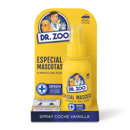 DR ZOO Ambientador Spray Coche Vainilla - Especial Mascotas - Absorbe olores de Mascotas - 90ml