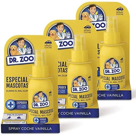 Pack 3x DR ZOO Ambientador Spray Coche Vainilla - Especial Mascotas - Absorbe olores de Mascotas - 90ml