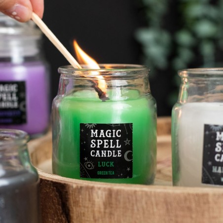VELAS CRISTAL MÁGICA - MAGIC SPELL CANDLE - LUCK - SUERTE - VELA EN FRASCO DE CRISTAL MORADA TE VERDE - SPIRIT OF EQUINOX