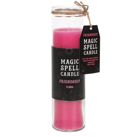 VELAS TUBO MÁGICA - MAGIC SPELL TUBE CANDLE - FRIENDSHIP - AMISTAD- VELA TUBO CRISTAL ROSA FLORAL 21CM - SPIRIT OF EQUINOX