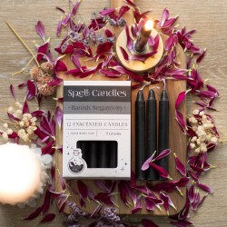 VELAS HECHIZO SPELL CANDLES - BANISH NEGATIVITY - CONTRA NEGATIVIDAD - PAQUETE 12 VELAS NEGRAS - SPIRIT OF EQUINOX