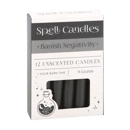 VELAS HECHIZO SPELL CANDLES - BANISH NEGATIVITY - CONTRA NEGATIVIDAD - PAQUETE 12 VELAS NEGRAS - SPIRIT OF EQUINOX