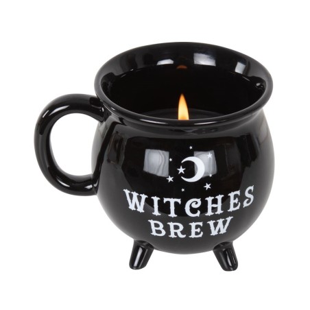 Schwarzer Kesselbecher und Kerze - Sandelholz und Vanille - 10x13cm - 35 Stunden - Witches Brew - Geist der Tagundnachtgleiche