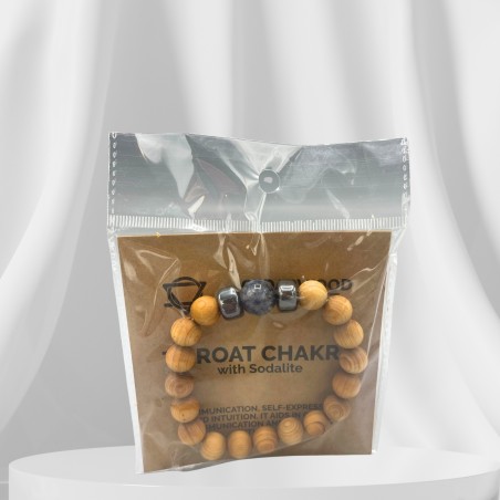 Pulsera de Madera de Cedro - Chakra Garganta - Sodalita