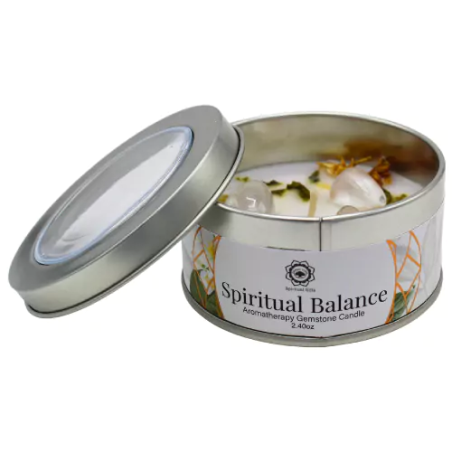 Vela de Cera de Soja Ritualizada de Jazmín con Piedras de Cuarzo Cristal - Balance Espiritual - Green Tree Candle - 70gr.