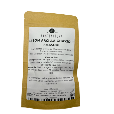 GHASSOUL Jabón Arcilla Natural Mineral de Marruecos - 100% Puro y Auténtico Rhassoul - 1 Bolsita de 100gr.