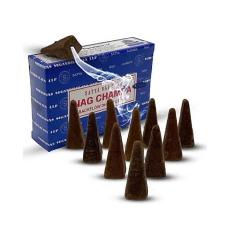 SATYA Nag Champa Reflux Incense Cones - Blackflow Dhoop Cones - Box of 10 cones