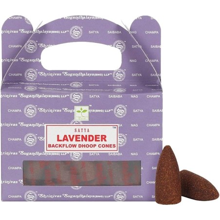 Cones de refluxo SATYA Lavender - Cones Blackflow Dhoop - Caixa com 24 cones