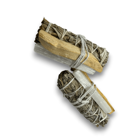 Lligat Salvia Blanca, Palo Santo i Selenita | Ecològic i Sostenible | 100% Original | Kit Neteja Energètica