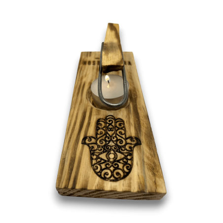 Palo Santo Brenner & Räucherstäbchenhalter | Räucherstäbchenhalter | Hamsa Design - Hand von Fatima | Naturholz | Handgemacht