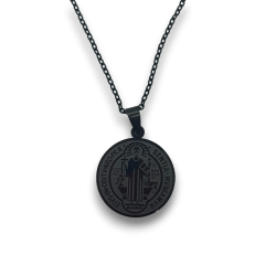 Collar Medalla Creu de Sant Benet - Negre Acer...