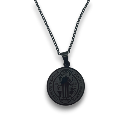 St. Benedikt Kreuz Medaille Halskette - Schwarzer Edelstahl