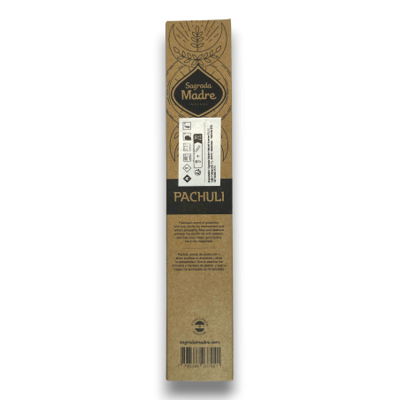 Incienso Pachulí Natural Sagrada Madre Patchouli Pasión - Sahumerio 8 varillas gruesas Ecológico - Origen Malaysia
