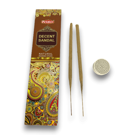 Tridev Sandalo Decent Incenso al sandalo - Bastoncini di incenso naturale - 10 bastoncini spessi