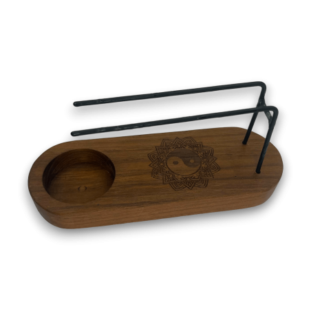 Quemador de Palo Santo Pequeño Diseño Yin y Yang Madera de Teca - 15x5,5cm - Hecho a Mano