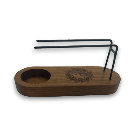 Queimador Palo Santo Pequeno Yin e Yang Design Madeira Teca - 15x5,5cm - Feito à Mão