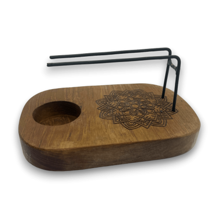 Quemador de Palo Santo Diseño Mándala Madera de Teca - 15x10cm - Hecho a Mano
