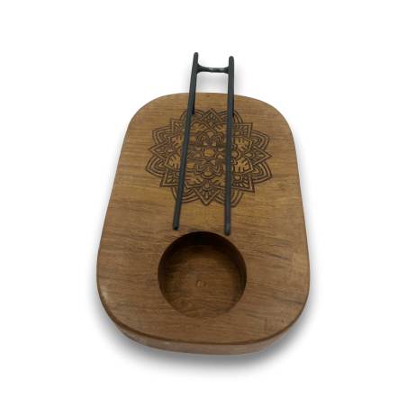 Quemador de Palo Santo Diseño Mándala Madera de Teca - 15x10cm - Hecho a Mano