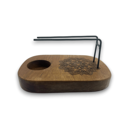 Quemador de Palo Santo Diseño Mándala Madera de Teca - 15x10cm - Hecho a Mano