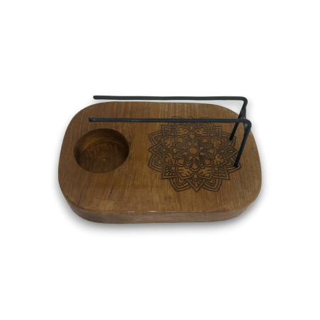 Quemador de Palo Santo Diseño Mándala Madera de Teca - 15x10cm - Hecho a Mano