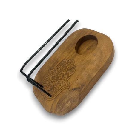 Palo Santo Queimador Hamsa Design Madeira Teca - 15x10cm - Feito à Mão