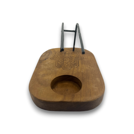 Cremador de Pal Sant Disseny Hamsa Fusta de Teca - 15x10cm - Fet a Mà