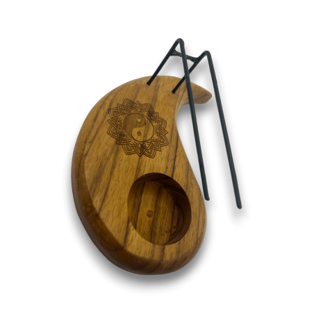 Quemador de Palo Santo Diseño Yin y Yang Lágrima Madera de Teca - 15x8,5cm - Hecho a Mano