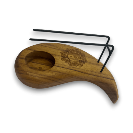 Palo Santo Burner Yin e Yang Tear Design Madeira de Teca - 15x8,5cm - Feito à Mão