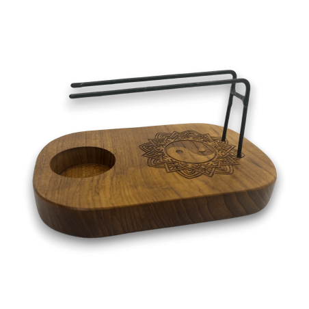 Quemador de Palo Santo Diseño Yin y Yang Madera de Teca - 15x10cm - Hecho a Mano