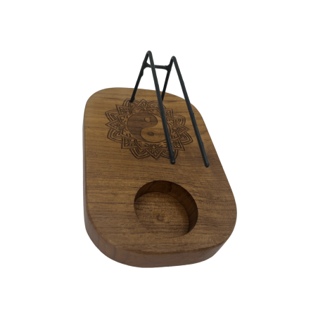 Quemador de Palo Santo Diseño Yin y Yang Madera de Teca - 15x10cm - Hecho a Mano