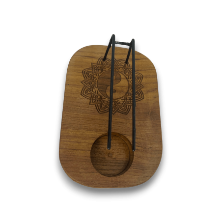 Quemador de Palo Santo Diseño Yin y Yang Madera de Teca - 15x10cm - Hecho a Mano