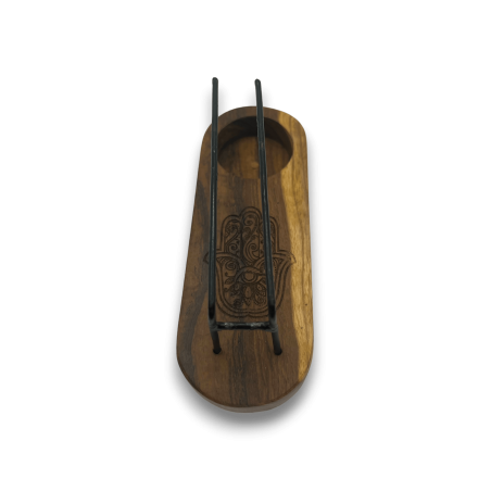 Quemador de Palo Santo Pequeño Diseño Hamsa Madera de Teca - 15x5,5cm - Hecho a Mano