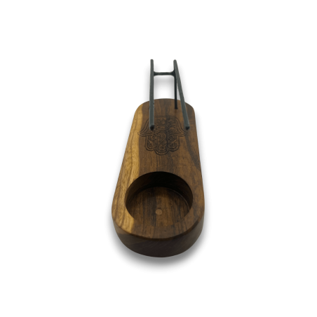 Quemador de Palo Santo Pequeño Diseño Hamsa Madera de Teca - 15x5,5cm - Hecho a Mano