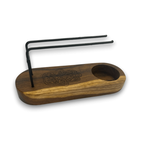 Quemador de Palo Santo Pequeño Diseño Hamsa Madera de Teca - 15x5,5cm - Hecho a Mano
