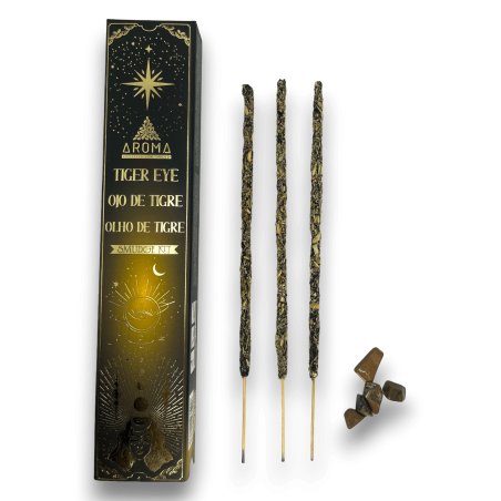 Oeil de Tigre Encens AROMA Smudge Kit Encens Cristal - Bâtonnets d’encens minéraux - 1 boite de 20gr.