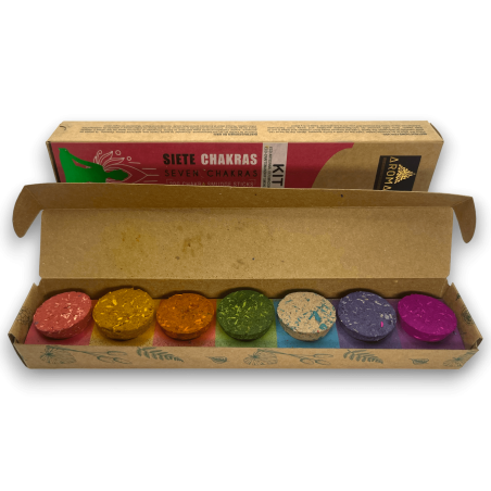 Kit Siete Chakras AROMA 7 Chakras - Barritas de Incienso y 7 bombitas defumación activada Eco Artesanal