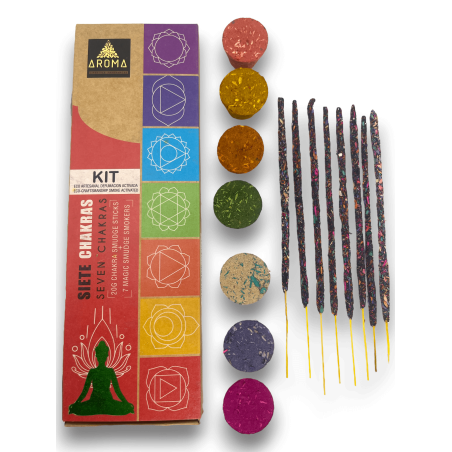 Sieben Chakren AROMA 7 Chakren Kit - Räucherstäbchen und 7 handgefertigte aktivierte Öko-Rauchbomben