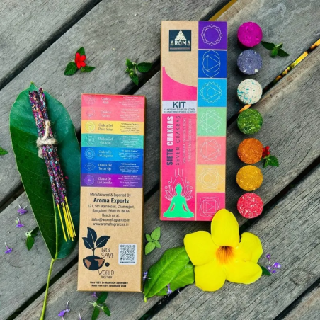 Seven Chakras Kit AROMA 7 Chakras - Rökelsepinnar och 7 aktiverade defuming-lökar Eco Artisanal