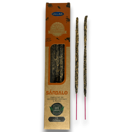 Incienso Ullas de Sándalo - Sandalwood - Hecho a mano - 25gr - Hecho en India - 100% Natural - ULLAS Incienso Orgánico