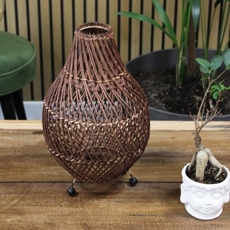 Candeeiro de mesa em rattan castanho escuro - 39x24cm