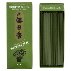 日本の緑茶モーニングスターインセンス 緑茶ニッポン香堂 200本＋お香立てつき -...
