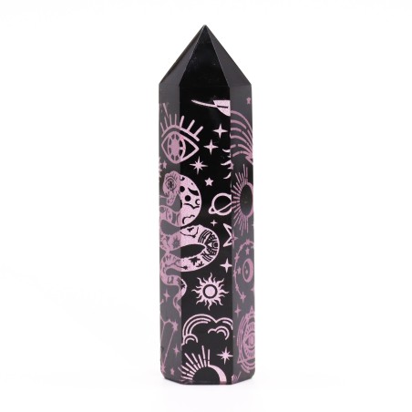 Black Obsidian Tips (approx. 60-70 g, 9 cm) - Mystic Story - Pink