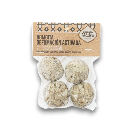 Bolsita Bombitas 7 Hierbas Copal Sagrada Madre - Defumación Activada Olíbano, Palo Santo, Lavanda y Romero - 4 unidades