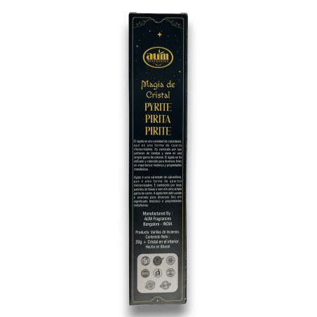 Encens Pyrite Magie de Cristal Aum Parfums - Encens avec Boîte de Cristal de Pyrite - 20gr.