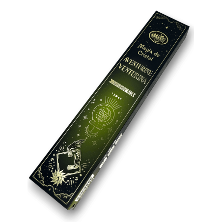 Aum Fragrances Encens Aventurine Magique - Encens avec Boîte en Cristal d’Aventurine Verte - 20gr.