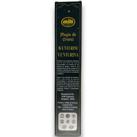 Aum Fragrances Encens Aventurine Magique - Encens avec Boîte en Cristal d’Aventurine Verte - 20gr.