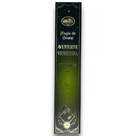 Aum Fragrances Magic Aventurine Räucherstäbchen - Räucherstäbchen mit grüner Aventurin Kristallbox - 20gr.