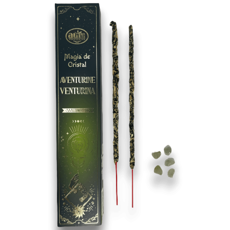 Aum Fragrances Magic Aventurine Räucherstäbchen - Räucherstäbchen mit grüner Aventurin Kristallbox - 20gr.