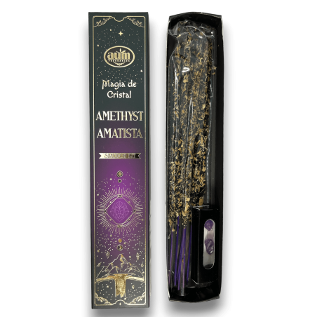 Incienso Amatista Magia de Cristal Aum Fragrances - Incienso con cajita de critales de Amatista - 20gr.