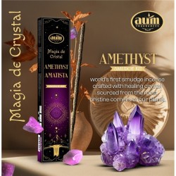 Amethist Wierook Crystal Magic Aum Fragrances - Wierook met een doosje Amethist kristallen - 20gr.